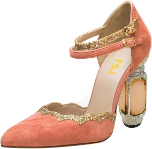 FSJ Women High Crystal Block Heels Pumps Pointed Closed Toe Ankle Strap Double Buckle Strap D'Orsay Sandals Church Evening Wedding Shoes Size 4-16 US
