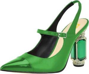 FSJ Women Slingback Crystal High Heel Pointed Closed Toe Ankle Strap Pumps Fashion Backless Dress Sandals Prom Party Shoes Size 4-16 US