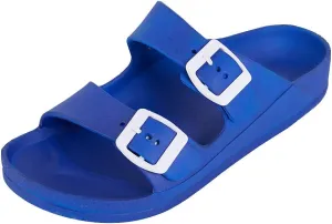 FUNKYMONKEY Women's Comfort Slides Double Buckle Adjustable Plastics Flat Sandals