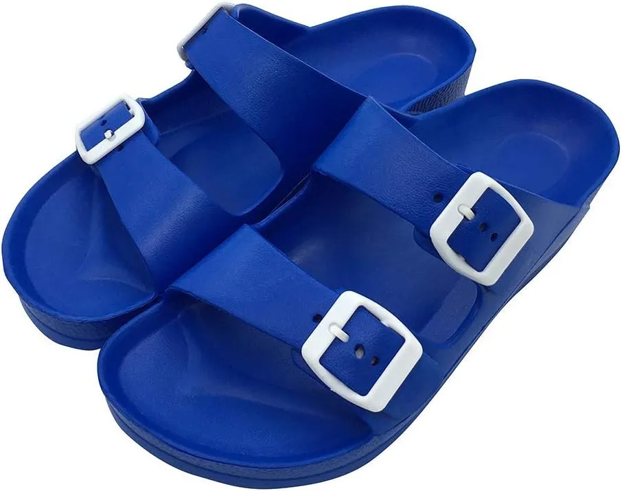 FUNKYMONKEY Women's Comfort Slides Double Buckle Adjustable Plastics Flat Sandals