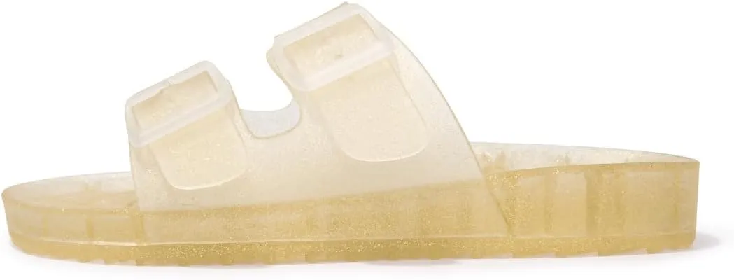 FUNKYMONKEY Women's Comfort Slides Double Buckle Adjustable Plastics Flat Sandals