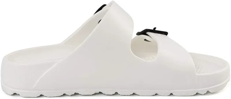 FUNKYMONKEY Women's Comfort Slides Double Buckle Adjustable Plastics Flat Sandals