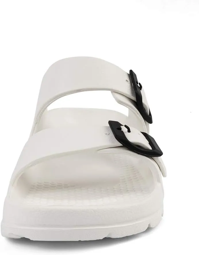 FUNKYMONKEY Women's Comfort Slides Double Buckle Adjustable Plastics Flat Sandals