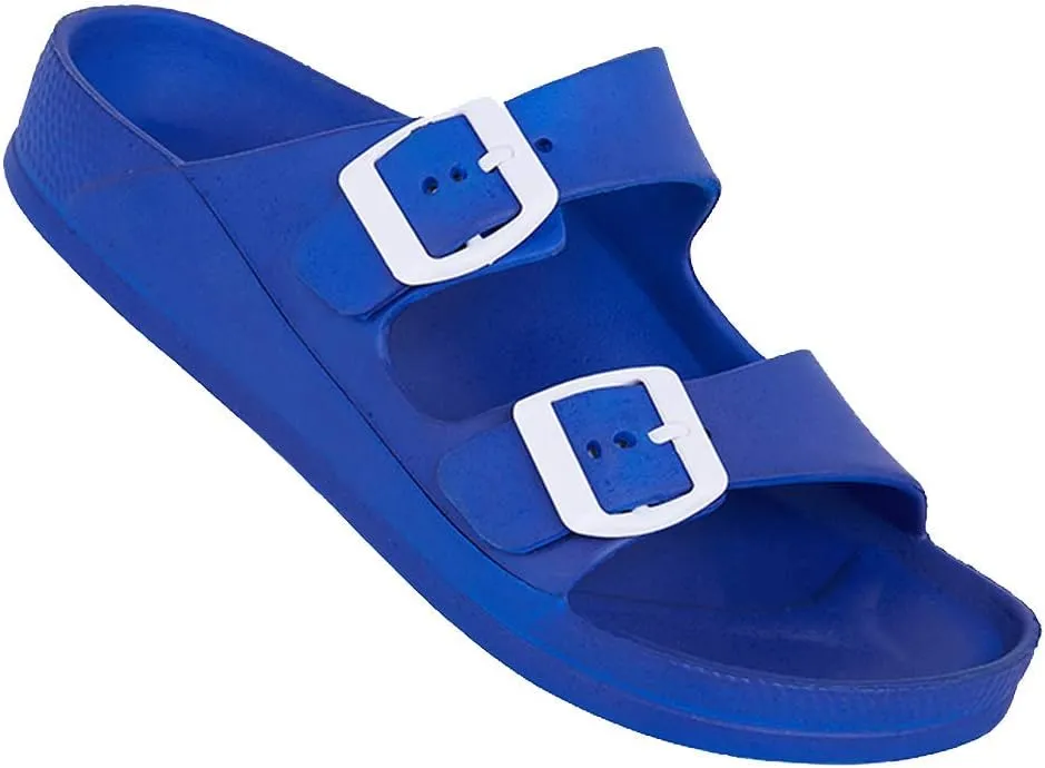 FUNKYMONKEY Women's Comfort Slides Double Buckle Adjustable Plastics Flat Sandals