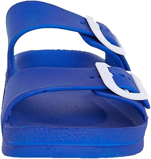FUNKYMONKEY Women's Comfort Slides Double Buckle Adjustable Plastics Flat Sandals