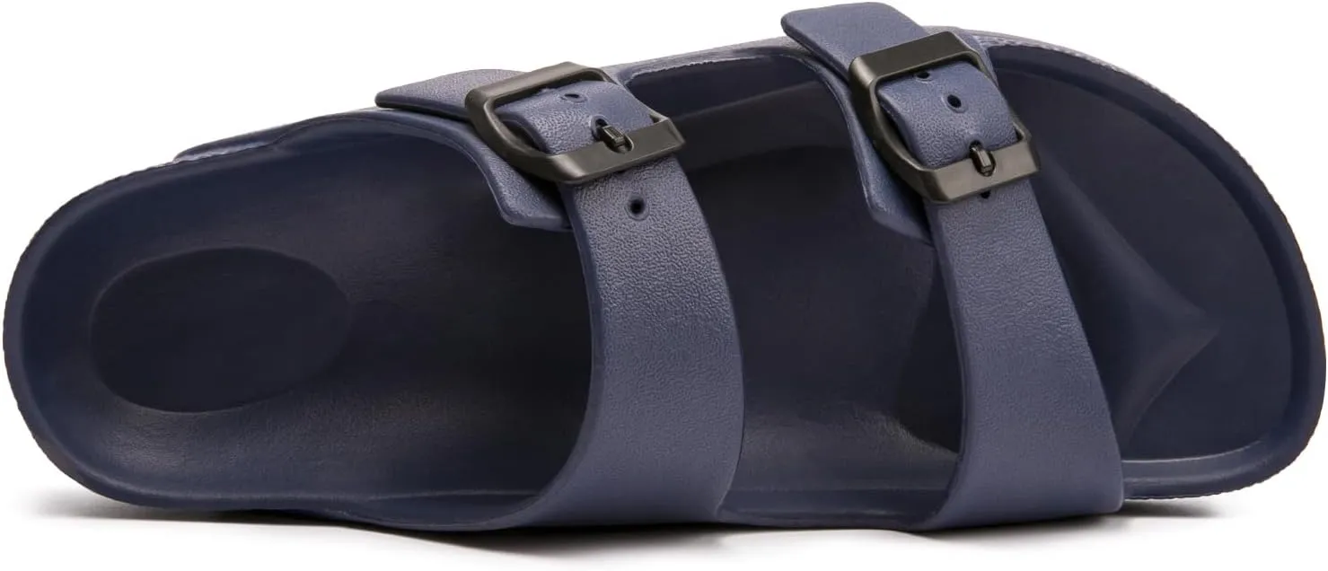 FUNKYMONKEY Women's Comfort Slides Double Buckle Adjustable Plastics Flat Sandals