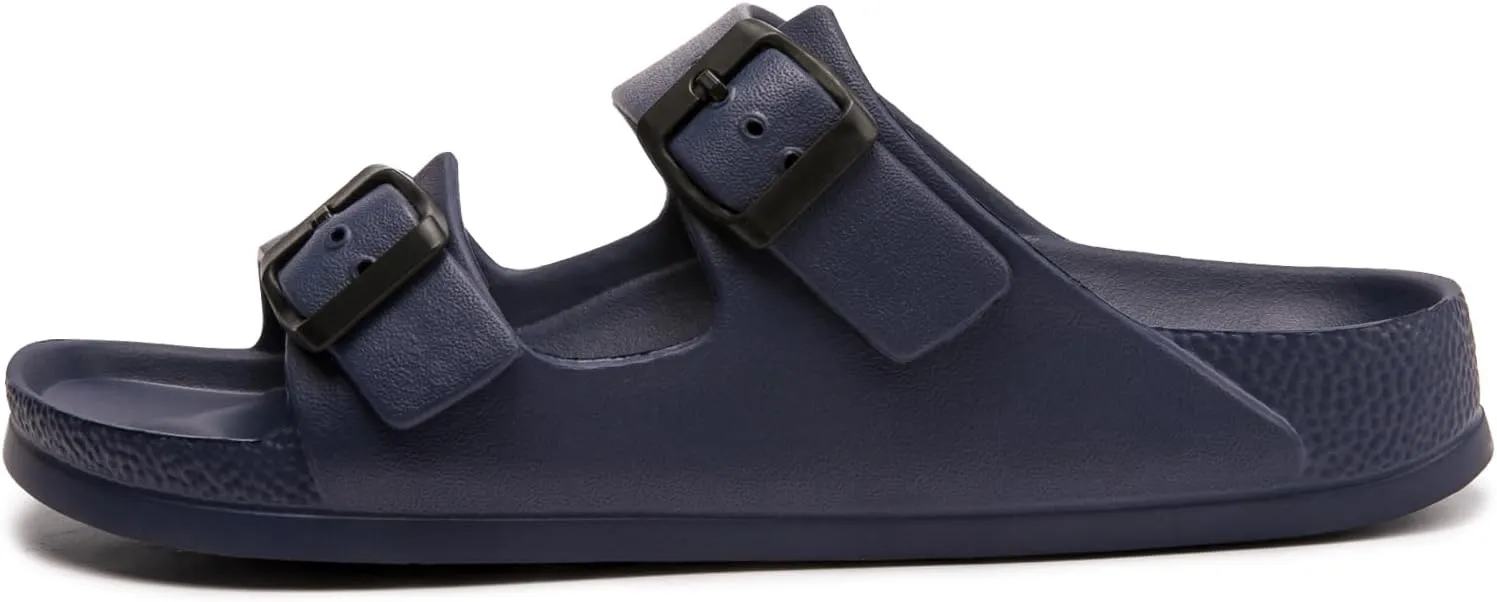 FUNKYMONKEY Women's Comfort Slides Double Buckle Adjustable Plastics Flat Sandals