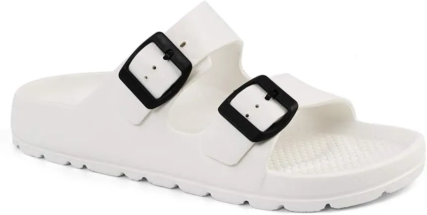 FUNKYMONKEY Women's Comfort Slides Double Buckle Adjustable Plastics Flat Sandals