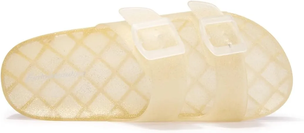 FUNKYMONKEY Women's Comfort Slides Double Buckle Adjustable Plastics Flat Sandals