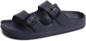 FUNKYMONKEY Women's Comfort Slides Double Buckle Adjustable Plastics Flat Sandals