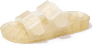 FUNKYMONKEY Women's Comfort Slides Double Buckle Adjustable Plastics Flat Sandals