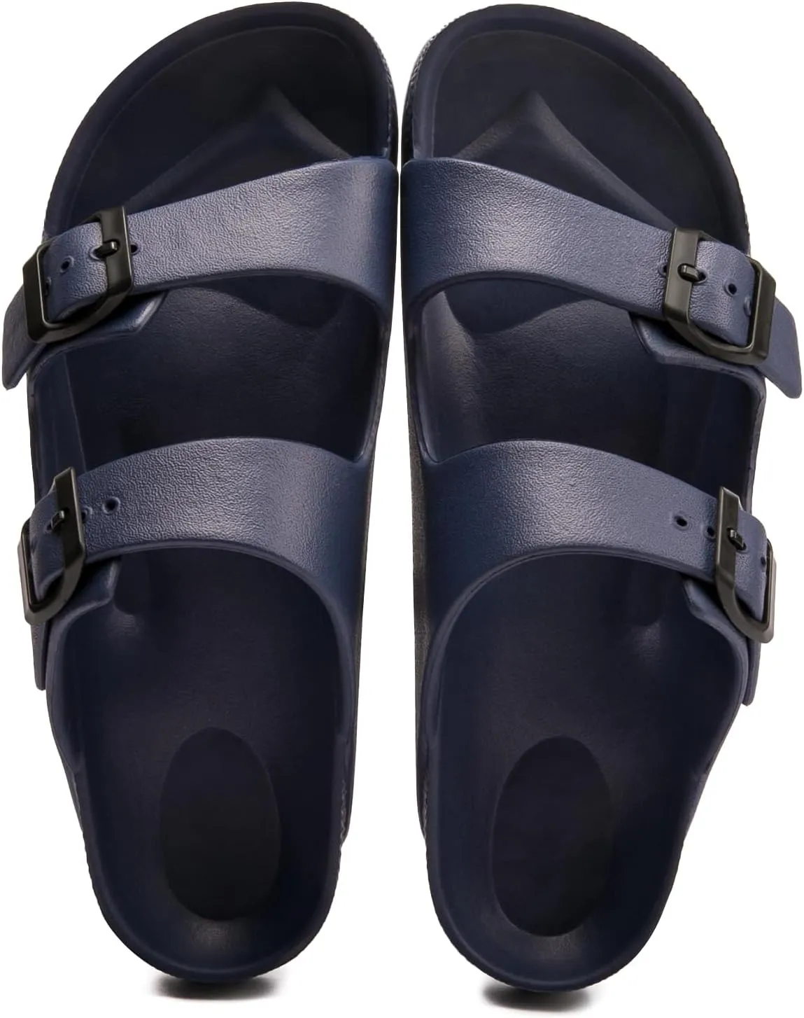 FUNKYMONKEY Women's Comfort Slides Double Buckle Adjustable Plastics Flat Sandals
