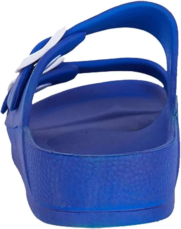 FUNKYMONKEY Women's Comfort Slides Double Buckle Adjustable Plastics Flat Sandals
