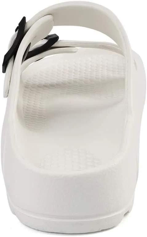 FUNKYMONKEY Women's Comfort Slides Double Buckle Adjustable Plastics Flat Sandals