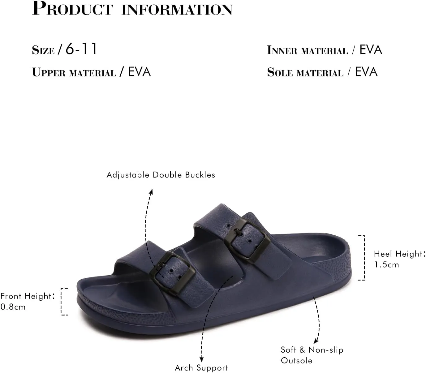 FUNKYMONKEY Women's Comfort Slides Double Buckle Adjustable Plastics Flat Sandals