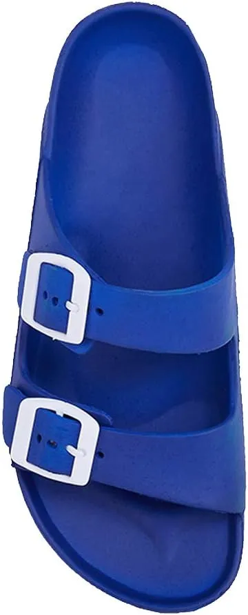 FUNKYMONKEY Women's Comfort Slides Double Buckle Adjustable Plastics Flat Sandals