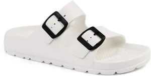 FUNKYMONKEY Women's Comfort Slides Double Buckle Adjustable Plastics Flat Sandals