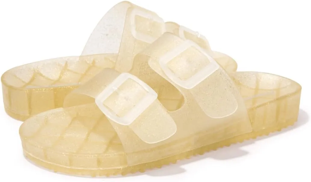 FUNKYMONKEY Women's Comfort Slides Double Buckle Adjustable Plastics Flat Sandals