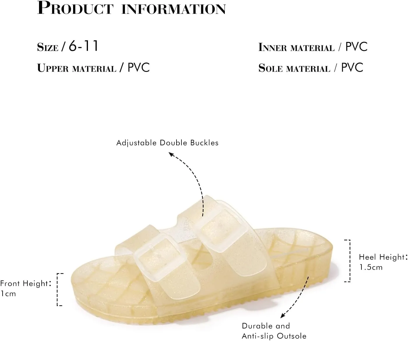 FUNKYMONKEY Women's Comfort Slides Double Buckle Adjustable Plastics Flat Sandals
