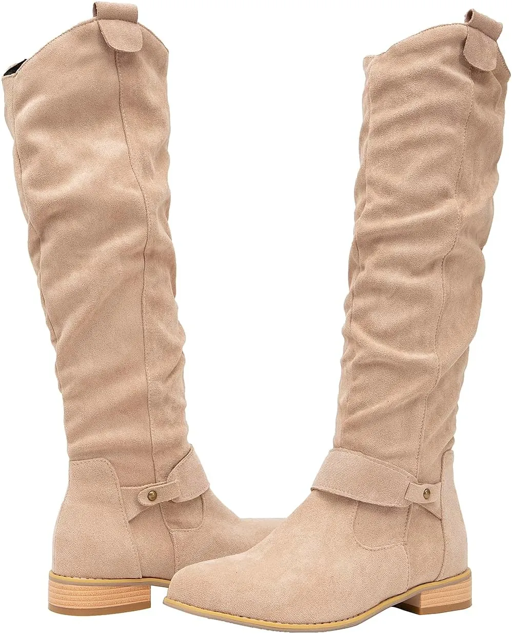 getmorebeauty Women's Winter Boots Knee High Boots Flat Suede Side Zipper Thigh High Boots