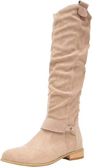 getmorebeauty Women's Winter Boots Knee High Boots Flat Suede Side Zipper Thigh High Boots