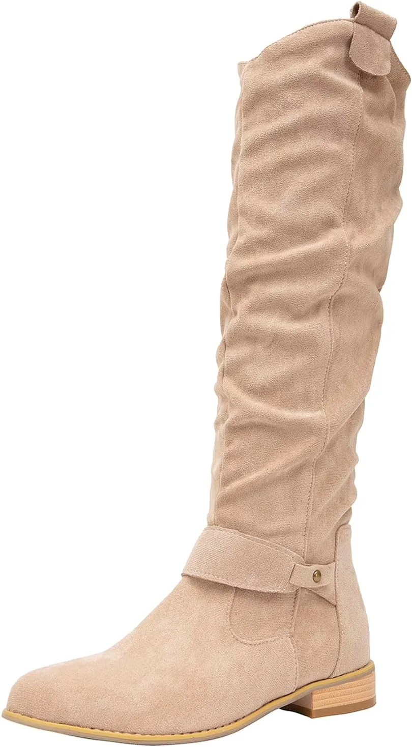 getmorebeauty Women's Winter Boots Knee High Boots Flat Suede Side Zipper Thigh High Boots