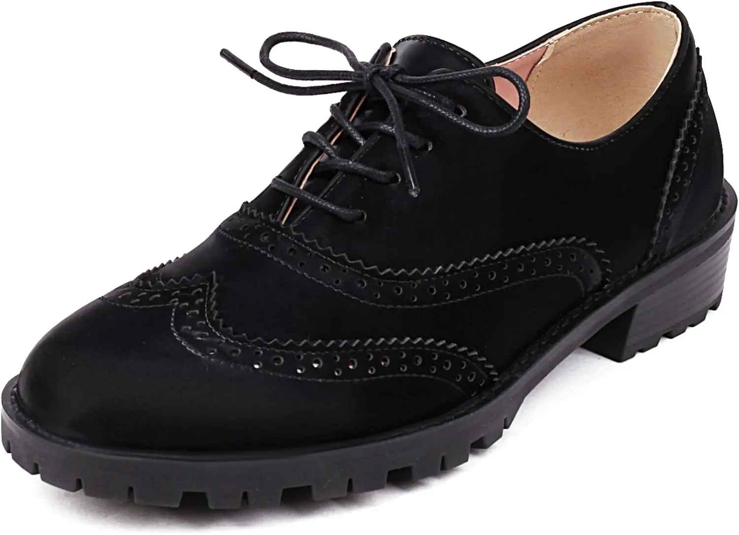 Gicoiz Footwear Womens Classic Round Toe Lace Up Oxfords Brogue Work Shoes