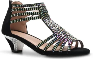 Girl's Cute Adorable Strappy Glitter Open Toe Heel Sandals - Adjustable buckle