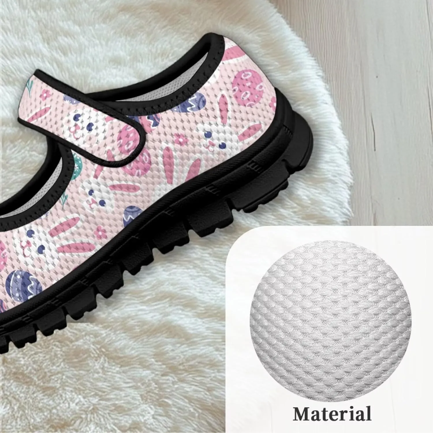 Girl's Easter Pattern Running Shoes Soft Dress Shoes Non Slip Fashion Casual Shoes Breathable Mesh Walking Shoes