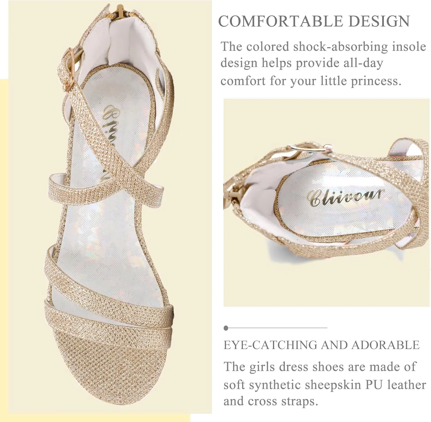 Girls High Heels Dress Pump Sandals Glitter Wedding Flower Party Princess Shoes for Kids Toddler
