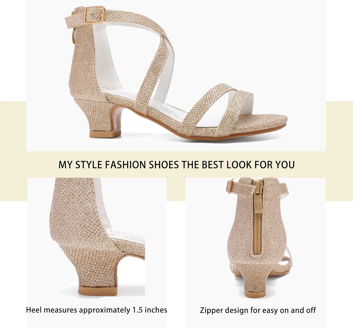 Girls High Heels Dress Pump Sandals Glitter Wedding Flower Party Princess Shoes for Kids Toddler