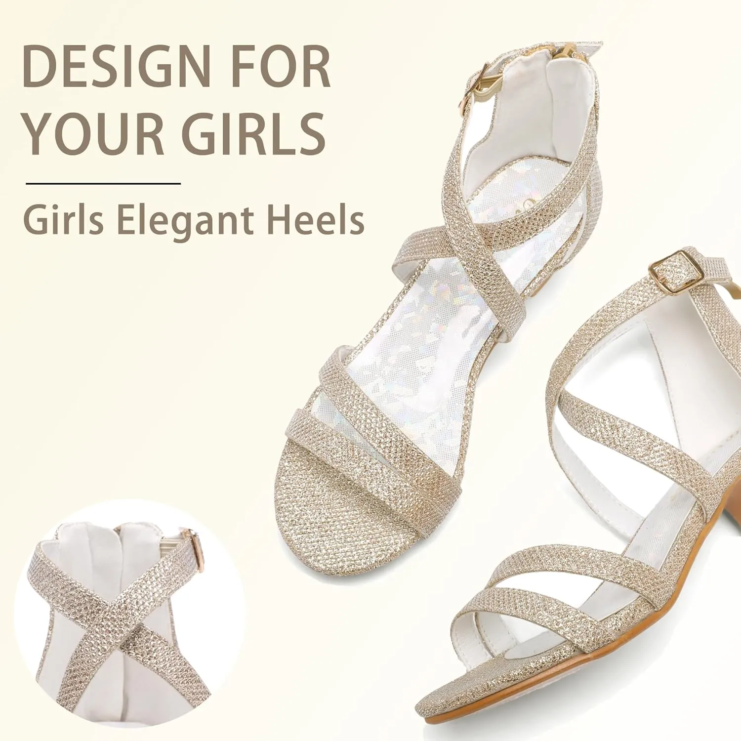 Girls High Heels Dress Pump Sandals Glitter Wedding Flower Party Princess Shoes for Kids Toddler