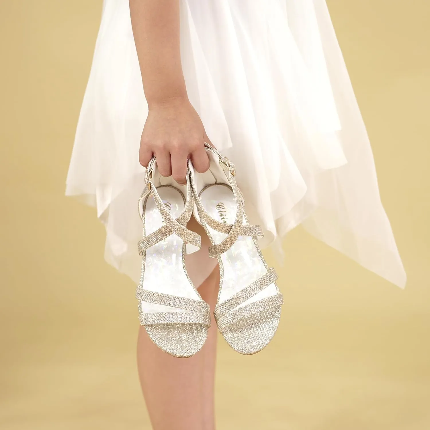 Girls High Heels Dress Pump Sandals Glitter Wedding Flower Party Princess Shoes for Kids Toddler