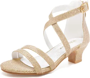 Girls High Heels Dress Pump Sandals Glitter Wedding Flower Party Princess Shoes for Kids Toddler