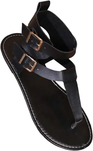 GORGLITTER Women's Gladiator Strap Sandals Flip Flops Fisherman Buckle Thong Sandals Open Toe Ankle Strap Flat Slides