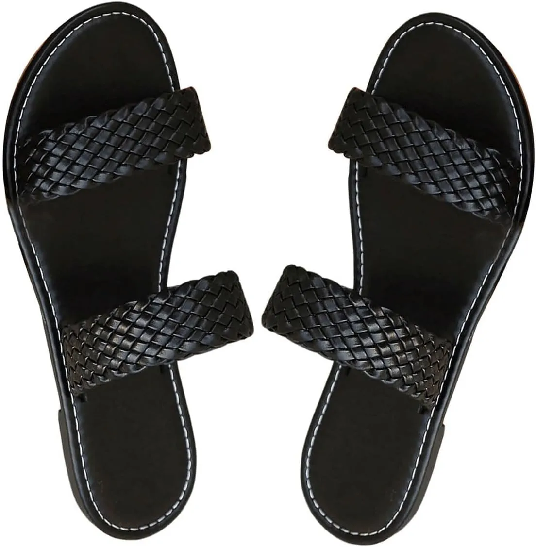 GORGLITTER Women's Leather Braided Sandal Dressy Cute Slippers Open Toe Slip on Slide Summer Vacation Sandals 2025