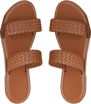 GORGLITTER Women's Leather Braided Sandal Dressy Cute Slippers Open Toe Slip on Slide Summer Vacation Sandals 2025