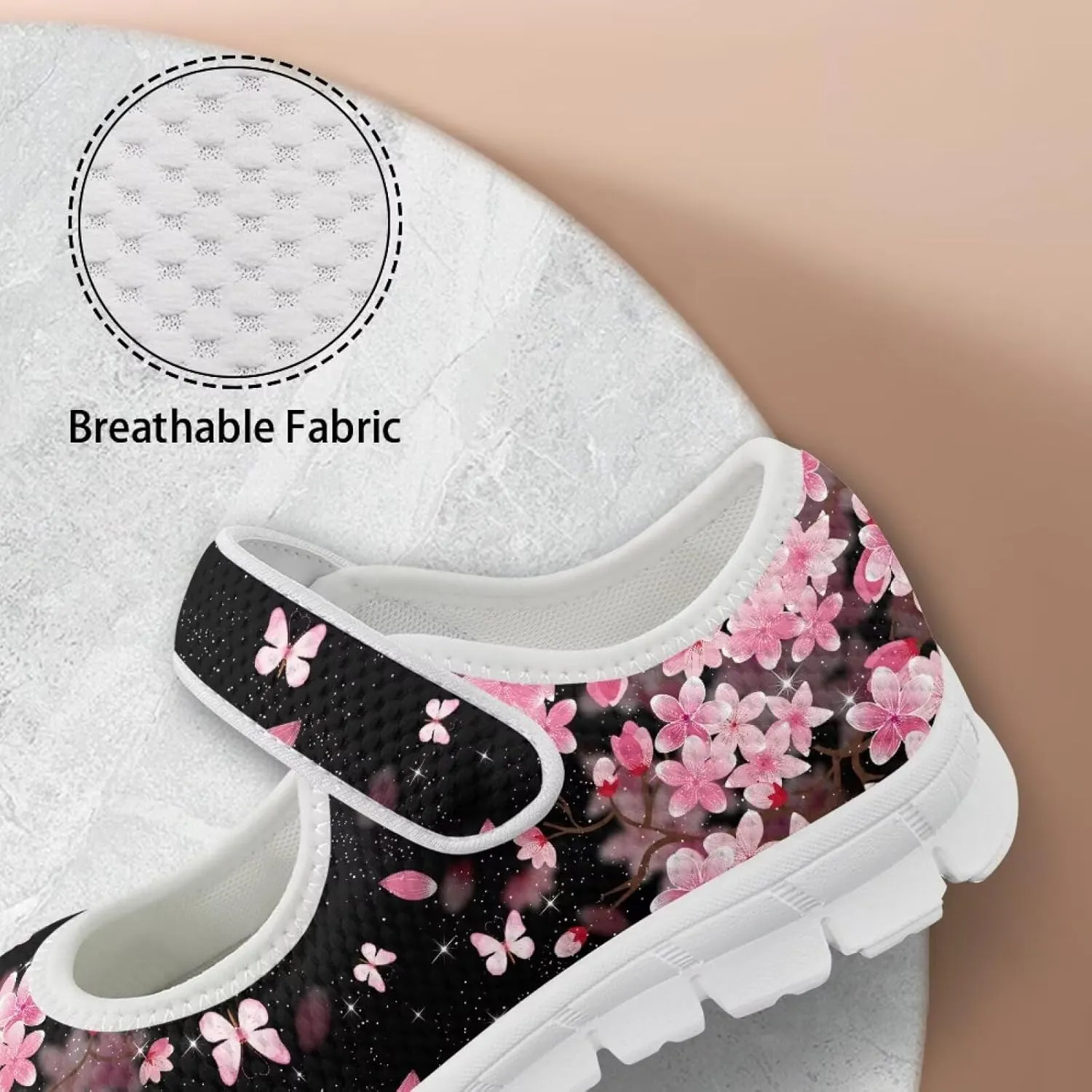 GOSTONG Women's Art Flowers Casual Shoes Single Buckle Sneakers Lightweight Non Slip Walking Shoes for Daily Wear White Size 5.5-10