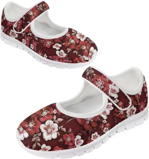 GOSTONG Women's Art Flowers Casual Shoes Single Buckle Sneakers Lightweight Non Slip Walking Shoes for Daily Wear White Size 5.5-10