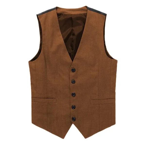 Grey Men's V-Neck Single Breasted Suit Vest