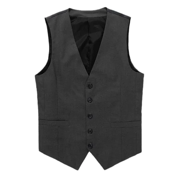 Grey Men's V-Neck Single Breasted Suit Vest