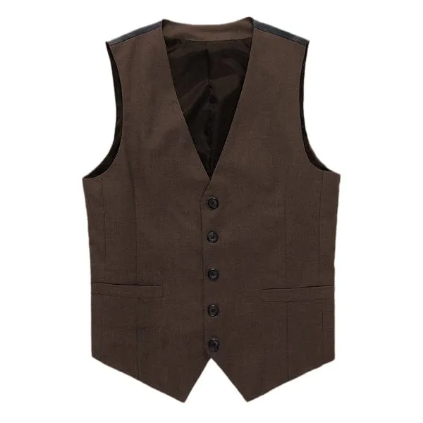Grey Men's V-Neck Single Breasted Suit Vest