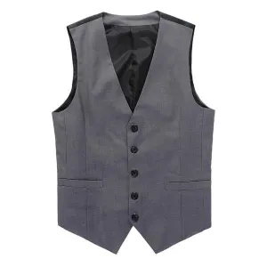 Grey Men's V-Neck Single Breasted Suit Vest