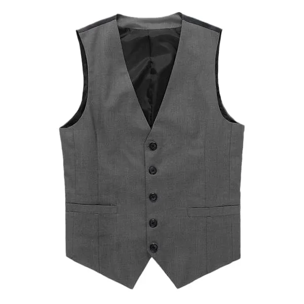 Grey Men's V-Neck Single Breasted Suit Vest