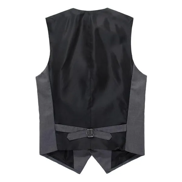 Grey Men's V-Neck Single Breasted Suit Vest