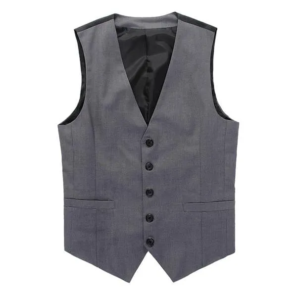 Grey Men's V-Neck Single Breasted Suit Vest