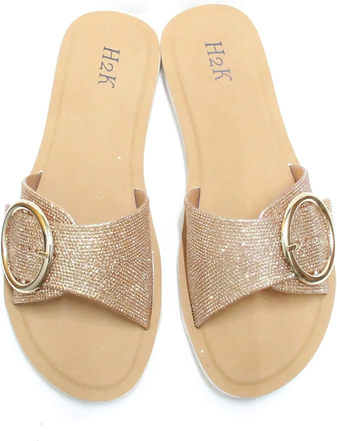 H2K Womens Open Toe Ring Buckle Flat Fashion Casual Dress Sandals Fancy Shoes Megan