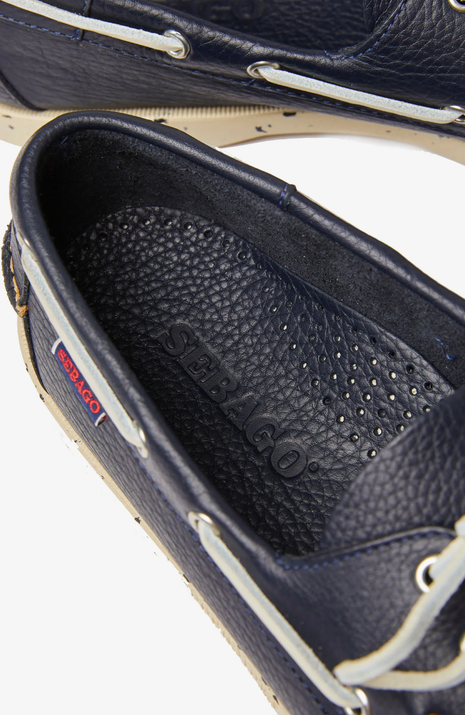 Hammered leather boat shoe