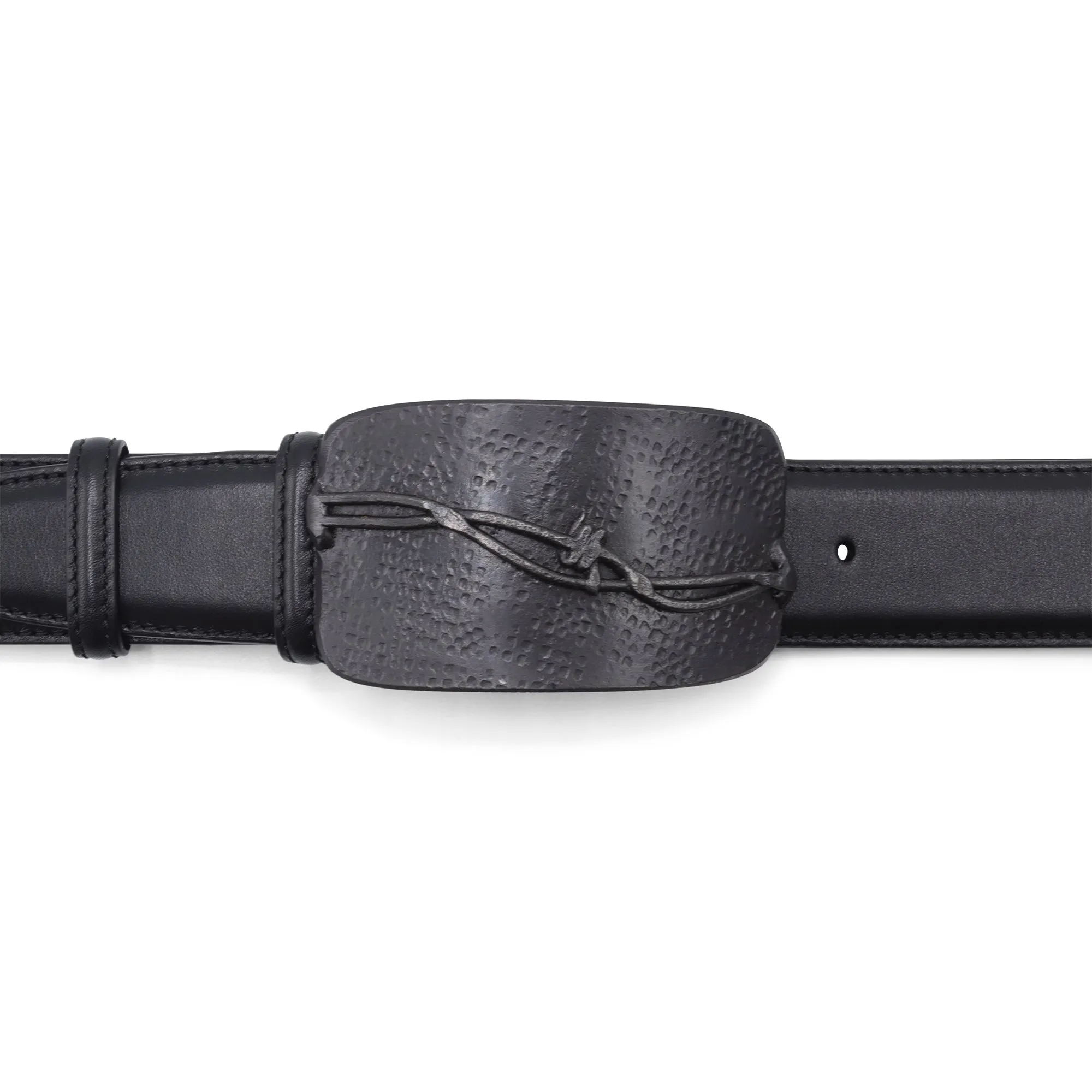 Handmade Mild Steel Barbed Wire Hammer Texture Buckle - Matte Black - Large 40mm