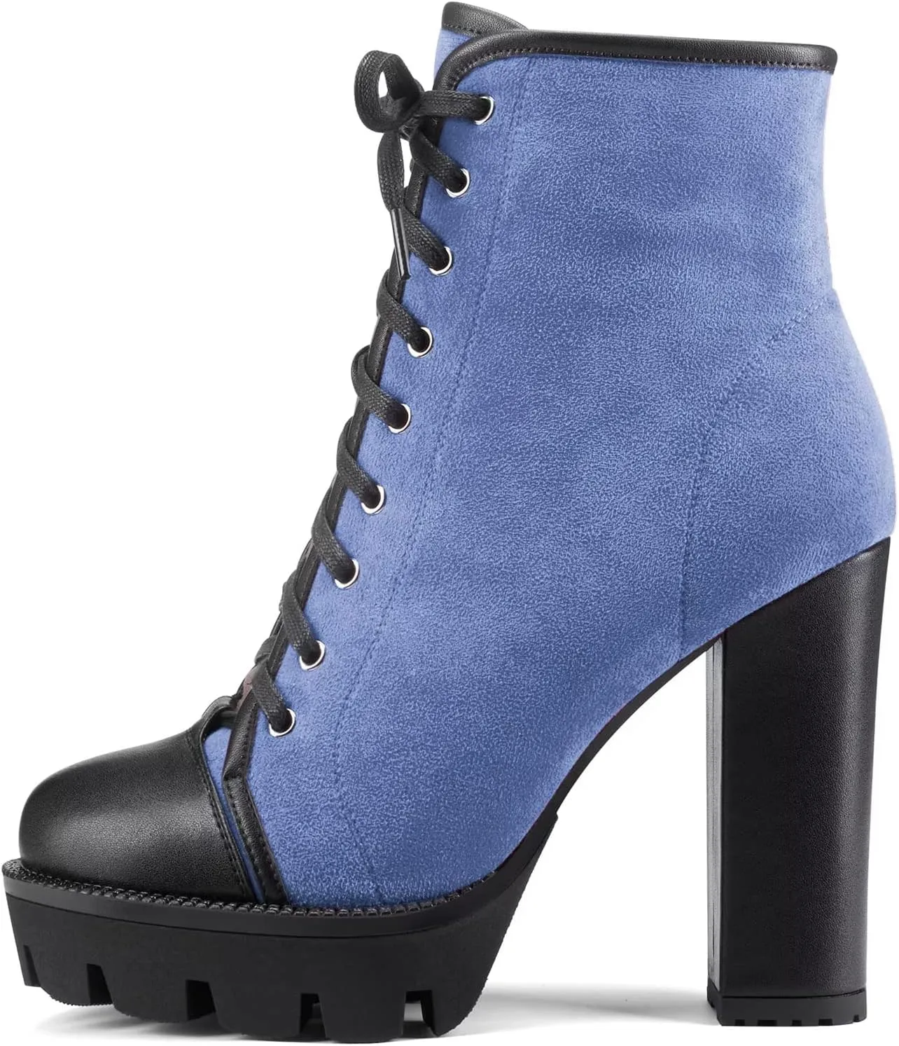 HDEUOLM Women High Chunky Block Platform Heel Round Toe Lace-up Zipper Ankle Boots Short Bootie Shoes